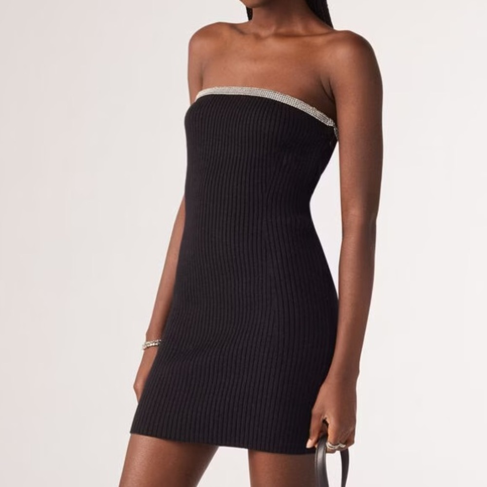 NWT Ba&sh Ribbed Strapless Tube Dress w/ Crystal Neckline